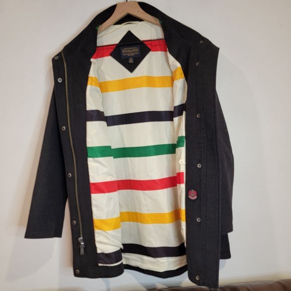 Pendleton Wool Gray Huntington Bay Print Rainbow Lined Coat Women's Size L - Picture 2 of 12